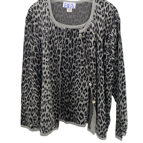 BFA Classics Vintage Gray Black Leopard Print Layered Sweater US 1X - Picture 3 of 8